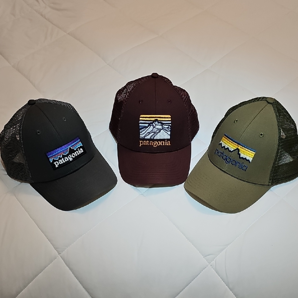 Patagonia Logo Trucker Hat Trio - Gray, Burgundy, Green